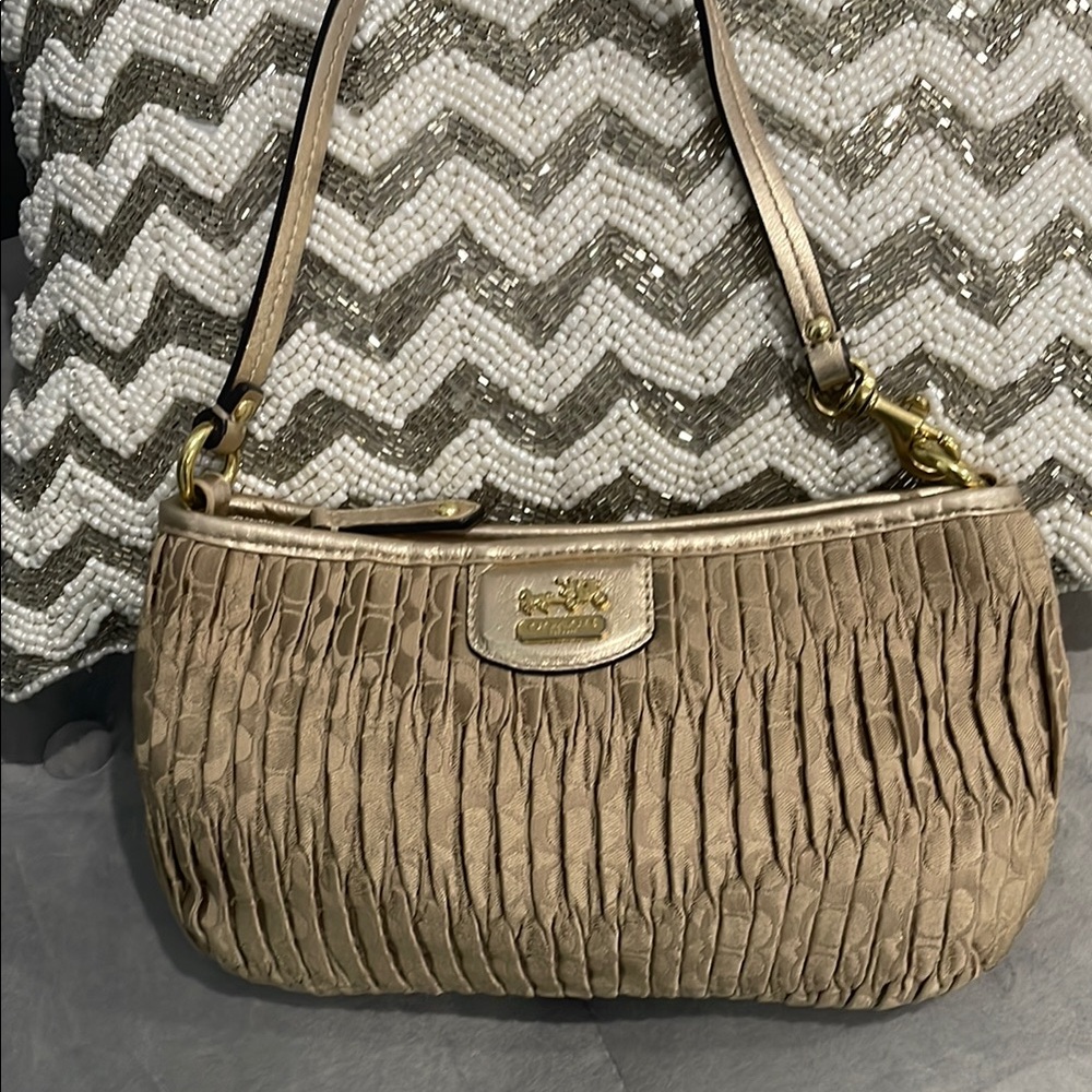 Coach Gold Shoulder Bag with Pleated Design